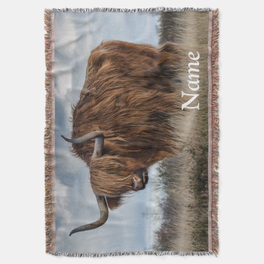 Personalisierte Fluffy Scottish Highland Cow Decke (Vorderseite Vertikal)