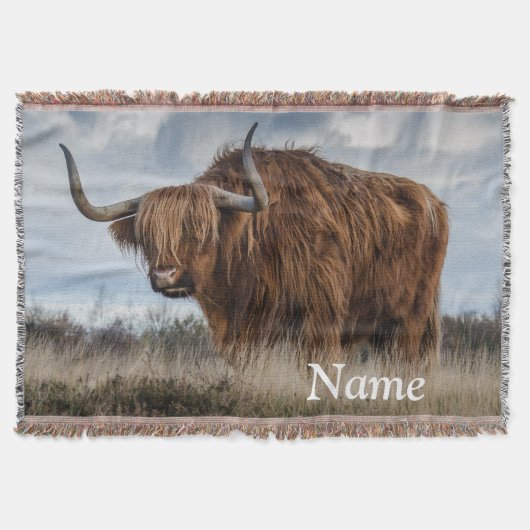 Personalisierte Fluffy Scottish Highland Cow Decke (Vorderseite)