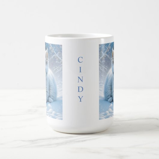 Personalisierte Fluffy White Kitten im Schnee Kaffeetasse (Mittel)