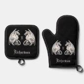Personalisierte Flügeldrachen Ofenhandschuh & Topflappen-Set (Vorderseite)