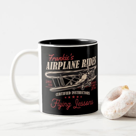 Personalisierte Flugreisen Retro-Flugstunden Zweifarbige Tasse (Mit Donut)