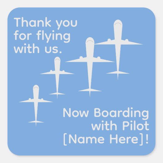 Personalisierte Flugzeuge im Flug auf Sky Blue Quadratischer Aufkleber (Vorderseite)