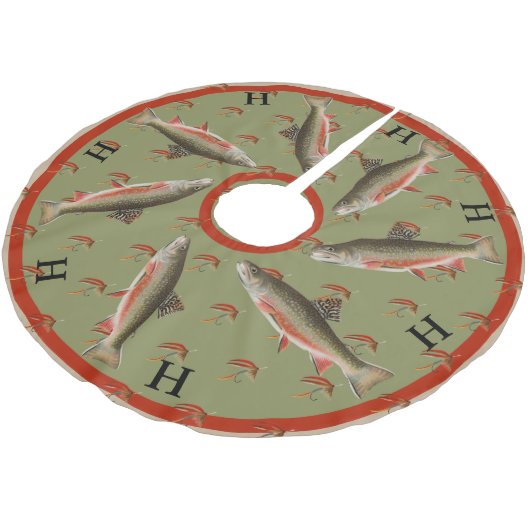 Personalisierte Fly Fishermen Holiday Brown Foreut Polyester Weihnachtsbaumdecke (Schrägansicht)