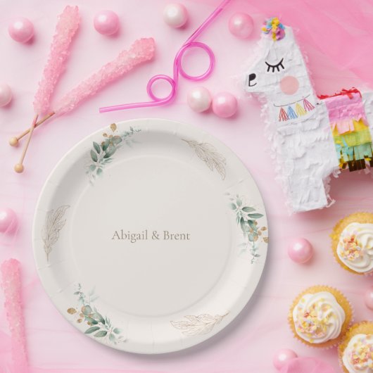 Personalisierte Foliage-Hochzeit von Creme & Gold Pappteller (Party)