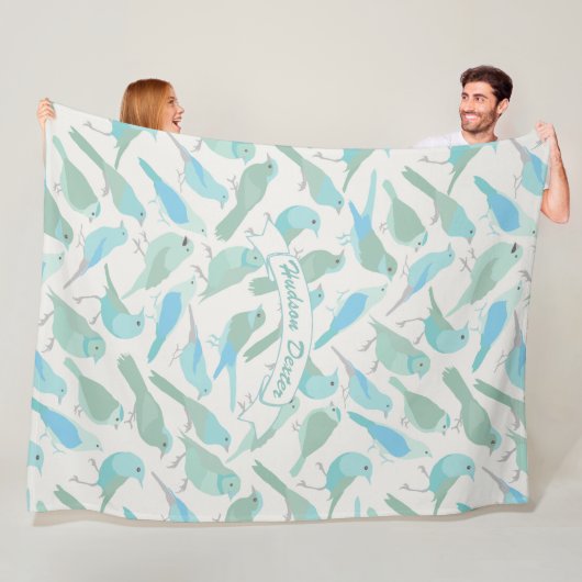 Personalisierte Folklorekunst Blau und Mint Bird M Fleecedecke (Beispiel)