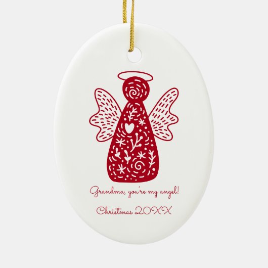 Personalisierte Folklorekunst Roter Engel Skandina Keramik Ornament (Hinten)