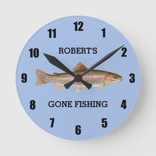 Personalisierte Forelle Gone Fischen große Uhr (Vorderseite)