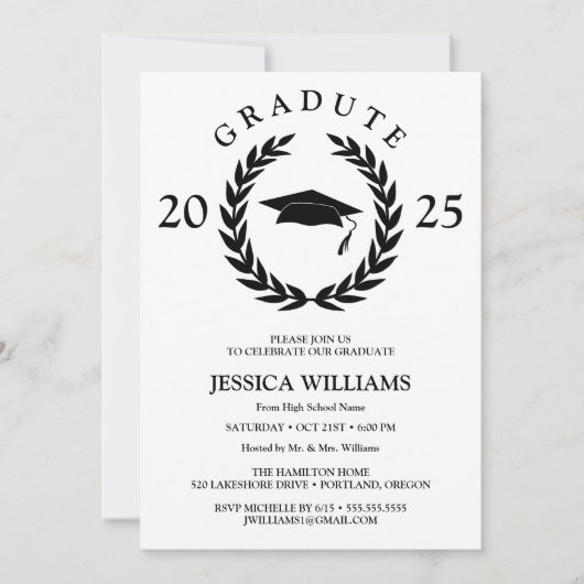 Personalisierte formale Laurel Wreath Graduation P Einladung (Vorderseite)