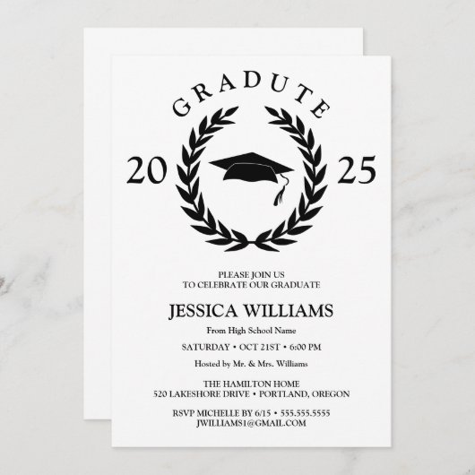 Personalisierte formale Laurel Wreath Graduation P Einladung (Vorne/Hinten)