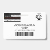 Personalisierte Foto Fireman-ID-Karte Firefighter- Ausweis (Back)