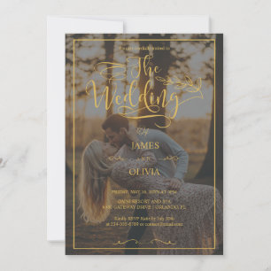 Personalisierte Foto-Goldkalligrafie-Hochzeit Einladung
