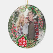 Personalisierte Foto-Grün-Poinsettia-Verzierung Keramik Ornament (Links)