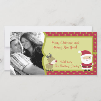 Personalisierte Foto-Karte Red Santa und Rentier Feiertagskarte