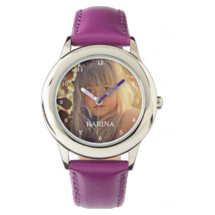 Personalisierte Foto-Kinder-Familienname Mädchen U Armbanduhr