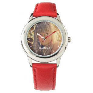 Personalisierte Foto-Kinder-Familienname Mädchen U Armbanduhr