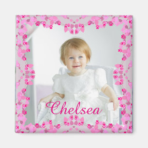 Personalisierte Foto-Magnet-Rosa-Grenze und Name Magnet