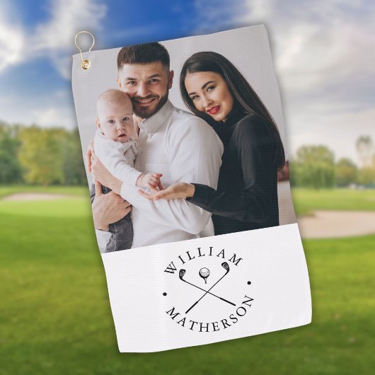 Personalisierte Foto Name Clubs und Ball Golfhandtuch