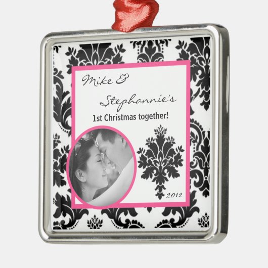 Personalisierte Foto-Ornament Schwarz Hot Pink Dam Ornament Aus Metall (Links)