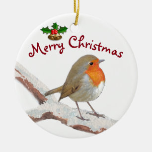 Personalisierte Foto-Robin-Weihnachtsverzierung Keramik Ornament
