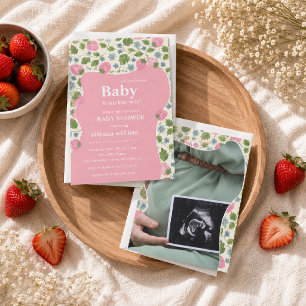 Personalisierte Foto-Rosa-Beeren-Süße-Baby-Party Einladung