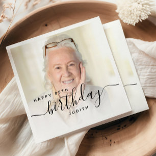 Personalisierte Foto-Schwarz-Schrift 80. Geburtsta Serviette