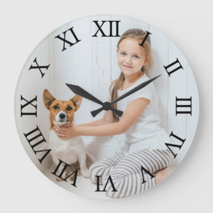 Personalisierte Foto Schwarze römische Zahlen Große Wanduhr