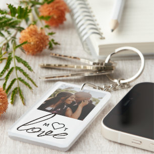 Personalisierte Foto- und Monogramm-Text-Fotocolla Schlüsselanhänger