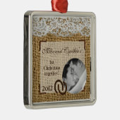 Personalisierte Foto-Verzierungs-Pferdeschuhe auf Silbernes Ornament (Rechts)