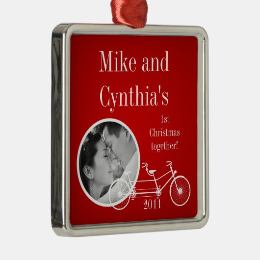 Personalisierte Foto-Verzierungs-rotes doppeltes Silbernes Ornament (Rechts)