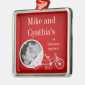 Personalisierte Foto-Verzierungs-rotes doppeltes Silbernes Ornament (Links)