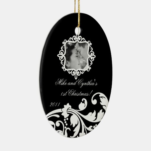 Personalisierte Foto-Verzierungs-Schwarz-weißes Keramik Ornament (Rechts)