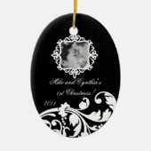 Personalisierte Foto-Verzierungs-Schwarz-weißes Keramik Ornament (Vorne)