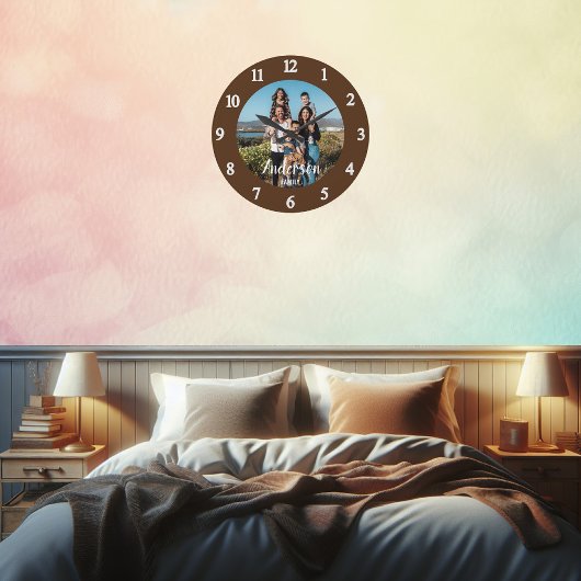 Personalisierte Foto-Wand-Uhr braun Große Wanduhr