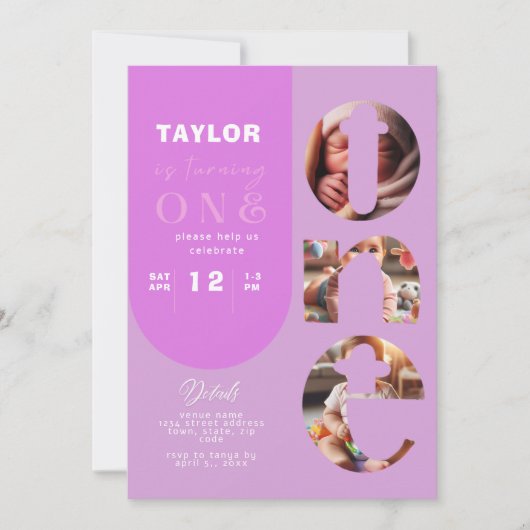 Personalisierte FotoCollage 1. Geburtstag Einladun Einladung (Vorderseite)