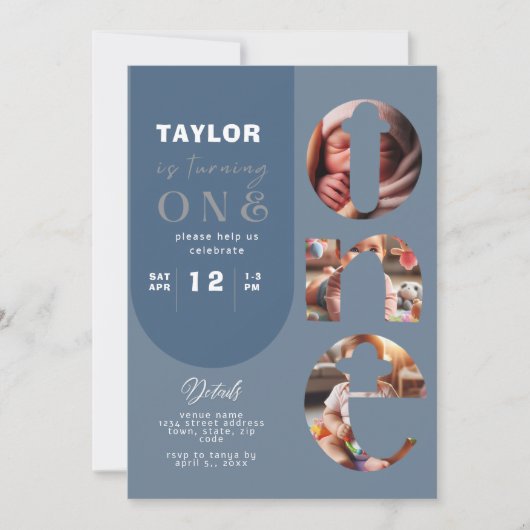 Personalisierte FotoCollage 1. Geburtstag Einladun Einladung (Vorderseite)