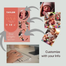 Personalisierte FotoCollage 1. Geburtstag Einladun