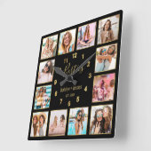 Personalisierte Fotocollage Besties Gold Black Quadratische Wanduhr (Winkel)