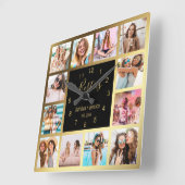 Personalisierte Fotocollage Besties Gold Black Quadratische Wanduhr (Winkel)
