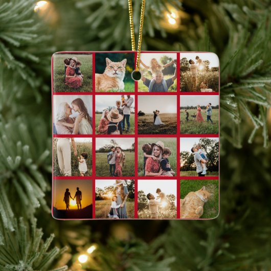 Personalisierte Fotocollage-Familie Keramikornament (Baum)