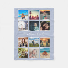 Personalisierte FotoCollage Family Light Dusty Blu Fleecedecke