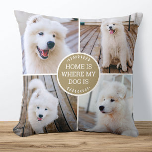 Personalisierte FotoCollage Farbhund Gold Kissen