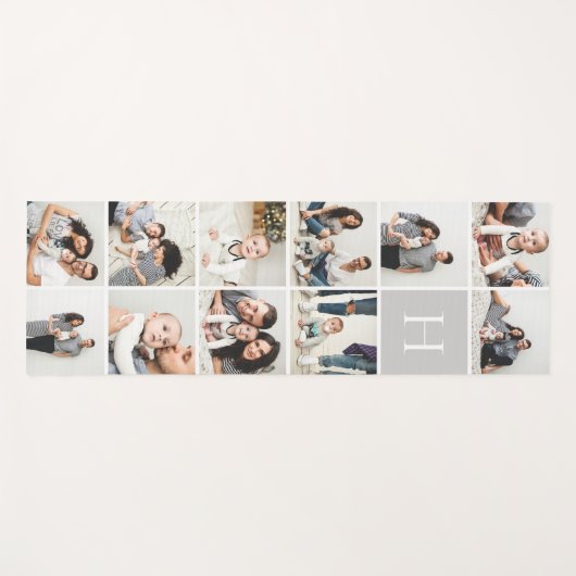 Personalisierte FotoCollage | Grau Monogram Yogamatte (Vorderseite (Horizontal))