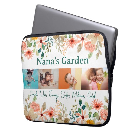 Personalisierte FotoCollage Nana Grandmas Garten Laptopschutzhülle (Vorderseite Links)