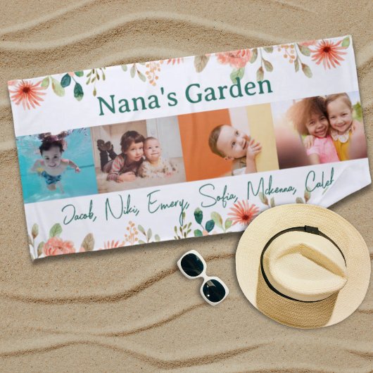 Personalisierte FotoCollage Nana Grandmas Garten Strandtuch