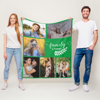 Personalisierte FotoCollage, schöne Familiengrün Fleecedecke
