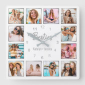 Personalisierte FotoCollage White Silver Friendshi Quadratische Wanduhr (Vorderseite)