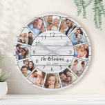 Personalisierte Fotocollage White Wood-Familie Große Wanduhr<br><div class="desc">Kreieren Sie einfach Ihre eigene personalisierte,  weiße Holzplanke im Bauernhausstil mit Ihren individuellen Fotos,  Familienname und festem Jahr. Um die besten Ergebnisse zu erzielen,  schneiden Sie die Bilder vor dem Hochladen auf Quadrat - mit dem Fokuspunkt in der Mitte.</div>