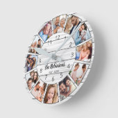 Personalisierte Fotocollage White Wood-Familie Runde Wanduhr (Winkel)