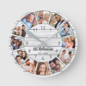 Personalisierte Fotocollage White Wood-Familie Runde Wanduhr (Vorderseite)