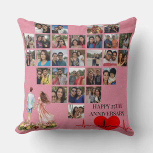 Personalisierte Fotocollage zum 25. Hochzeitstag Kissen